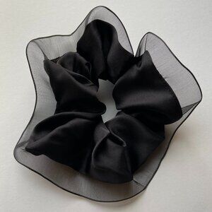 BLACK ORGANZA SILKY SATIN HAIR TIE SCRUNCHIE NEW